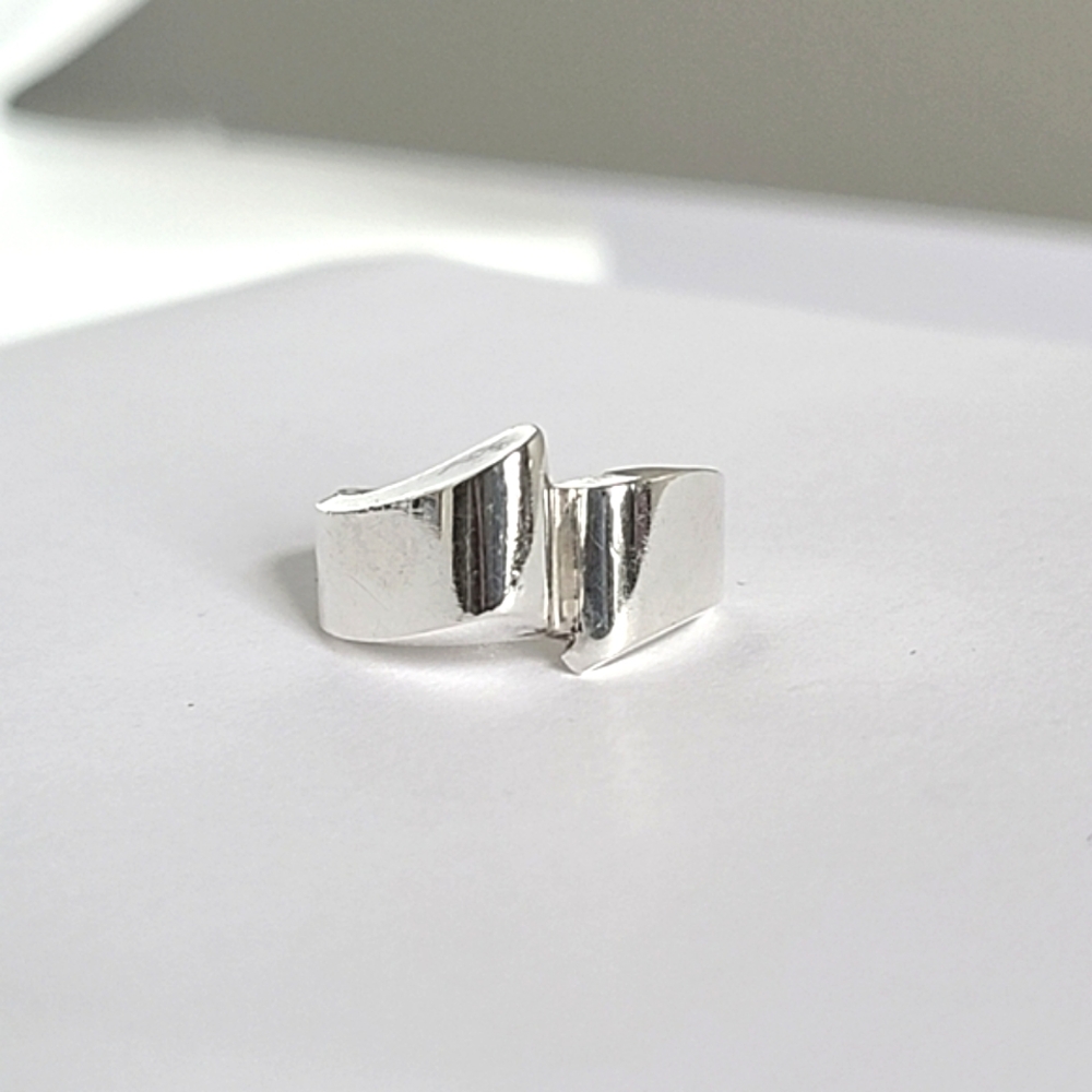 Vintage Abstract Art Deco Sterling Silver Statement Ring 5